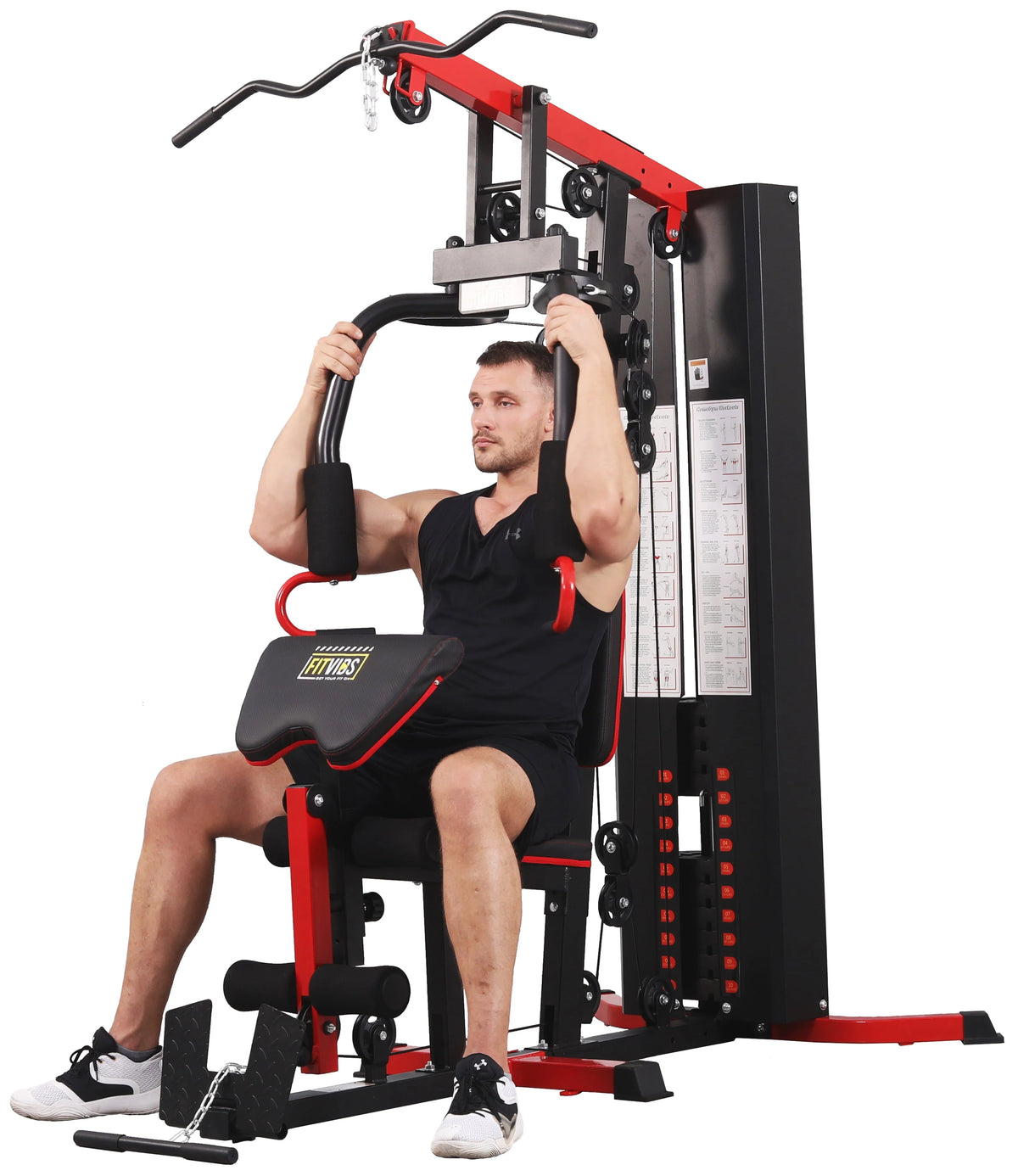 Fitvids LX750 Home Gym System Workout Station with 330 lb of Resistance, 122.5 lb Weight Stack, One Station, Comes with Installation Instruction Video, Ships in 5 Boxes