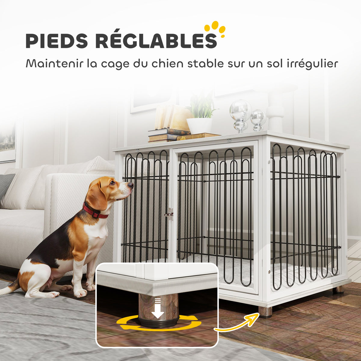 PawHut Hundekäfig Käfig für Hunde mit Kissen verstellbare Füße für mittelgroße Hunde bis 20 kg 90 x 58 x 62,5 cm grau