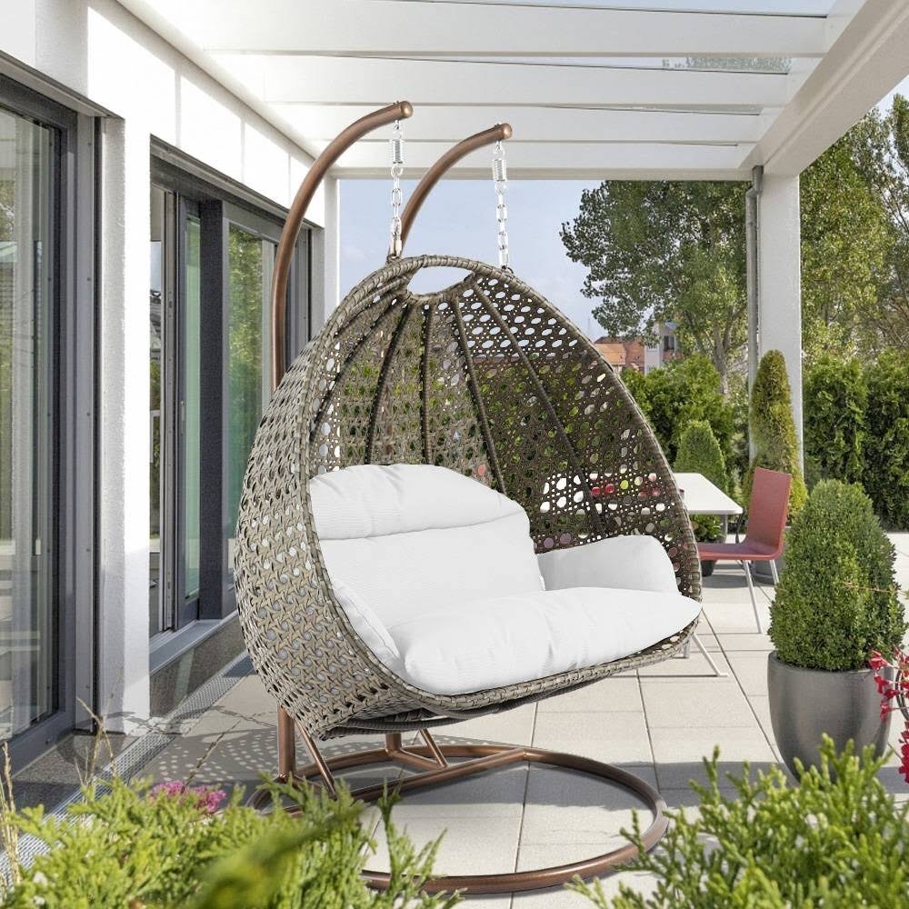 LeisureMod Hanging 2 Person Egg Swing Cushion White