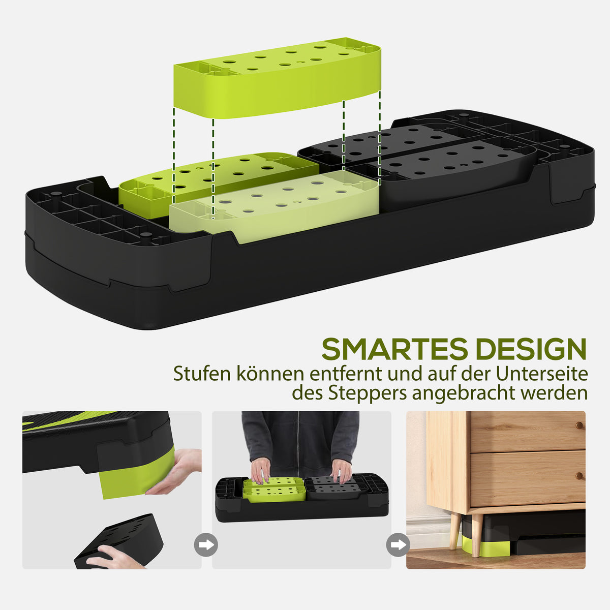 HOMCOM Aerobic-Stepper, höhenverstellbar, für Indoor und Outdoor, Belastbarkeit bis 150 kg, 80 x 31 x 10-20 cm, Grün