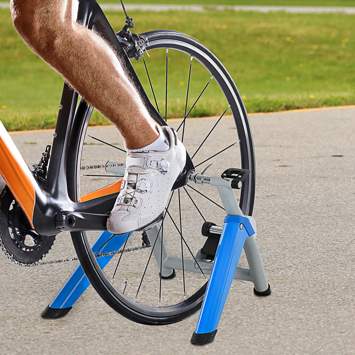 HOMCOM Rollentrainer, Radtrainer, 8 Widerstandsstufen, klappbar, für 26-29'', blau, 77 x 56 x 47,5 cm