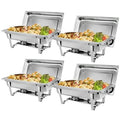 ZenSports 4 Pack 8qt Chafing Dish Full Size Buffet Set Stainless Steel Food Warmer w/ Water Pan, Silver