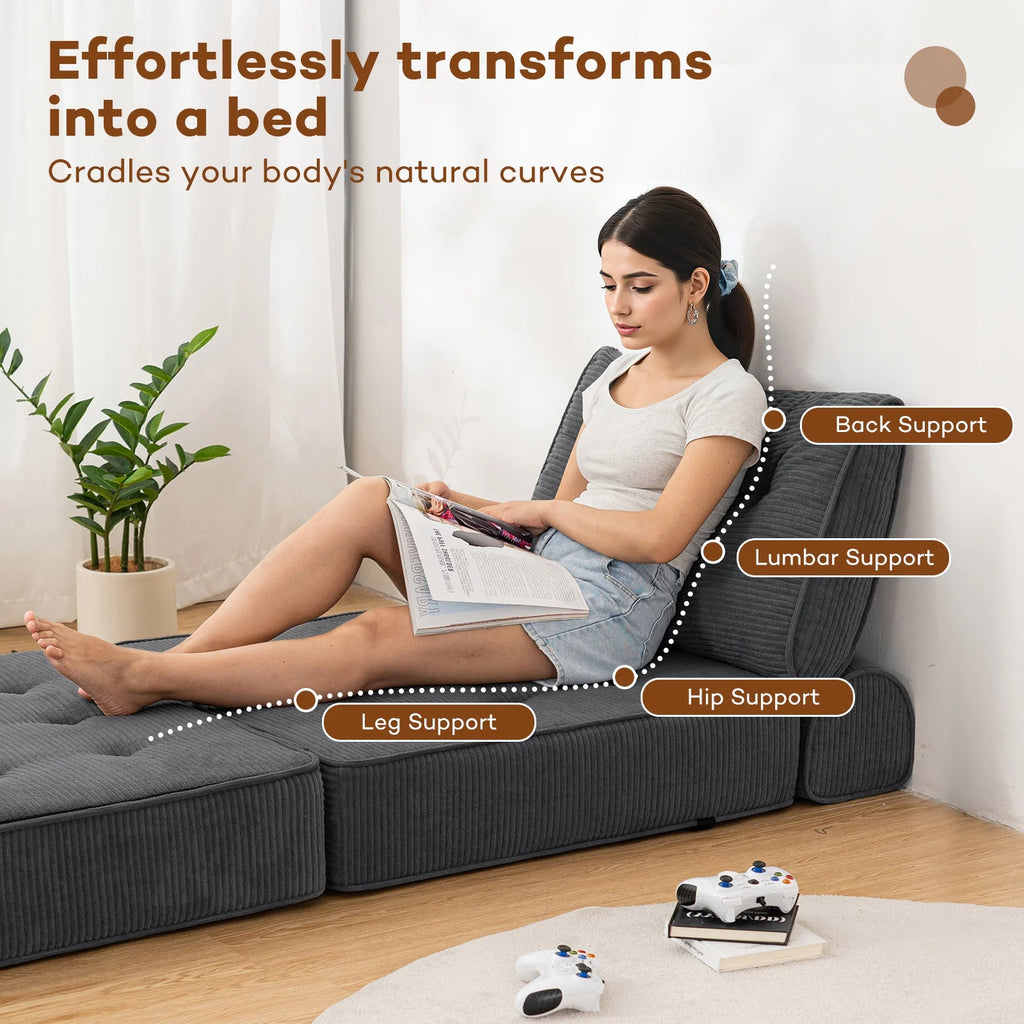 Hommpa Folding Sofa Bed Foldable Couch Bed Convertible Futon Chair with High Density Foam Filling with Pillow for Adult, Comfort Chair Bed for Living Room Bedroom, Gray, Single