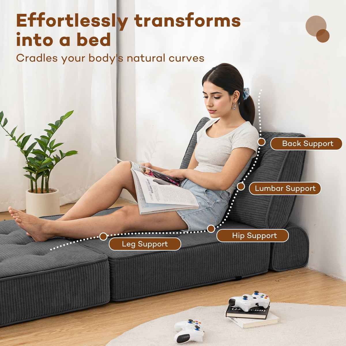 Hommpa Folding Sofa Bed Foldable Couch Bed Convertible Futon Chair with High Density Foam Filling with Pillow for Adult, Comfort Chair Bed for Living Room Bedroom, Gray, Single
