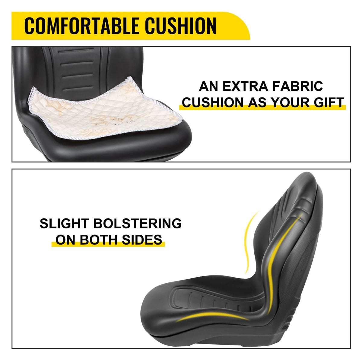 VEVOR 2pcs Universal Tractor Seat Replacement, Compact High Back Mower Seat Pair, Black Vinyl Forklift Seat, Central Drain Hole Skid Steer Seat with Mounting Bolt Patterns of 8" x 11.5" & 11.25" x 11.5"