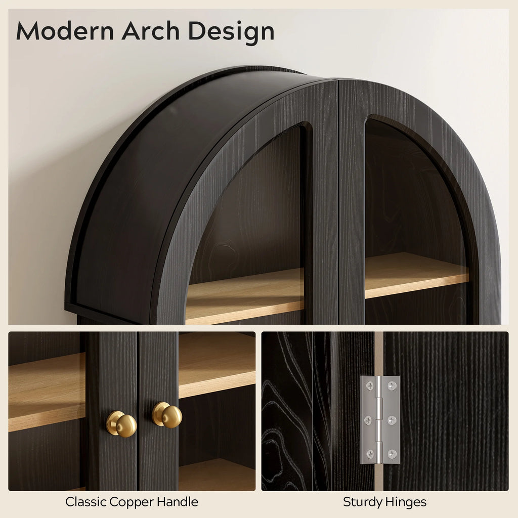 EYYTHUNG Modern Arched Wall Cabinet, Large Medicine Cupboard, Black Cabinet for Bathroom with Adjustable Shelf, Black Oak