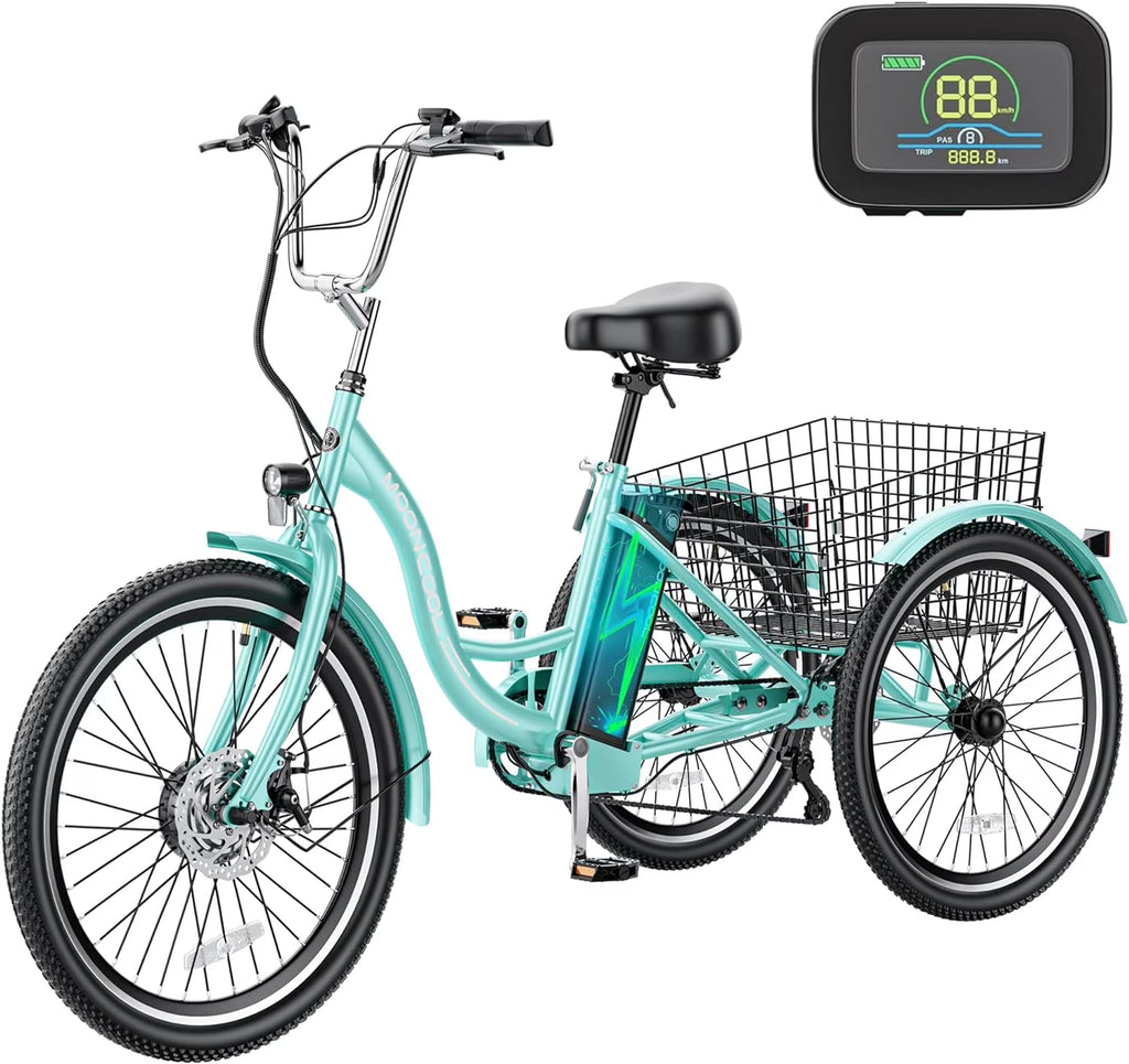 ABORON 24" 26" Electric Tricycles, 36V 10ah 350W Lithium Battery, 7 Speed E - Trike for Adults with Large Capacity Rear Basket & Adjustable Seat