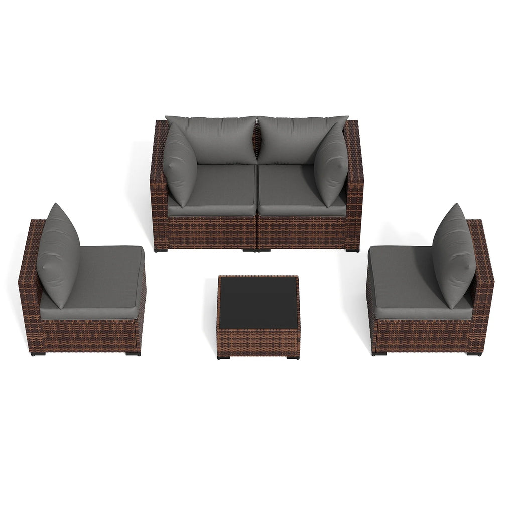 ELPOSUN Patio Furniture Set, Outdoor Patio Furniture Wicker Furniture Couch Set, 5 Pieces Outdoor Sectional Sofa, Patio Furniture Set, Outdoor Patio Set for Balcony Furniture (Grey)