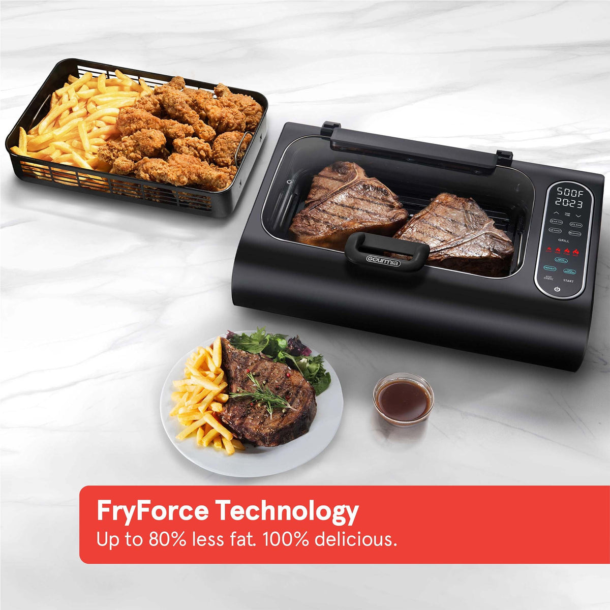 FoodStation Indoor Smokeless Grill with Guided Cooking. Black