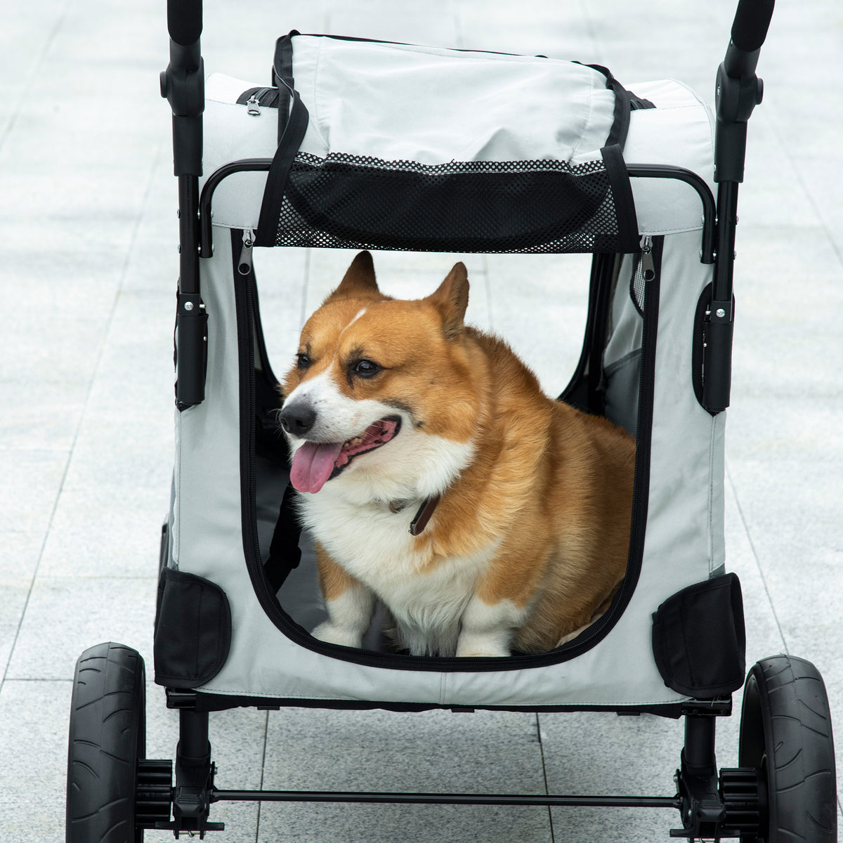 PawHut Hundewagen bis 30kg klappbar 2 Netzfenster 1 Seitentasche Oxfordstoff Stahl Schwarz