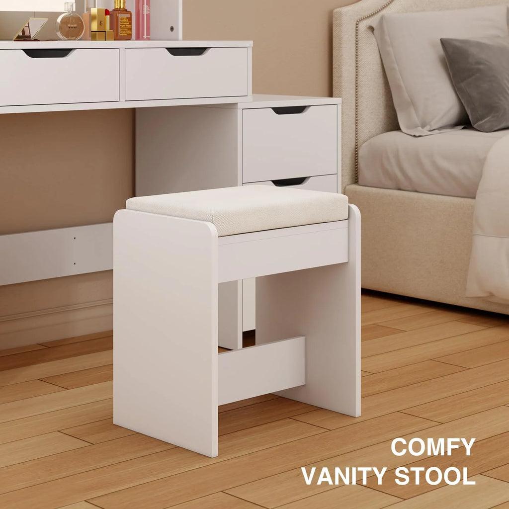 Makeup Vanity Desk with Mirror and Lights, 43.5 Vanity Table with 5 Drawers & Storage Shelves, White