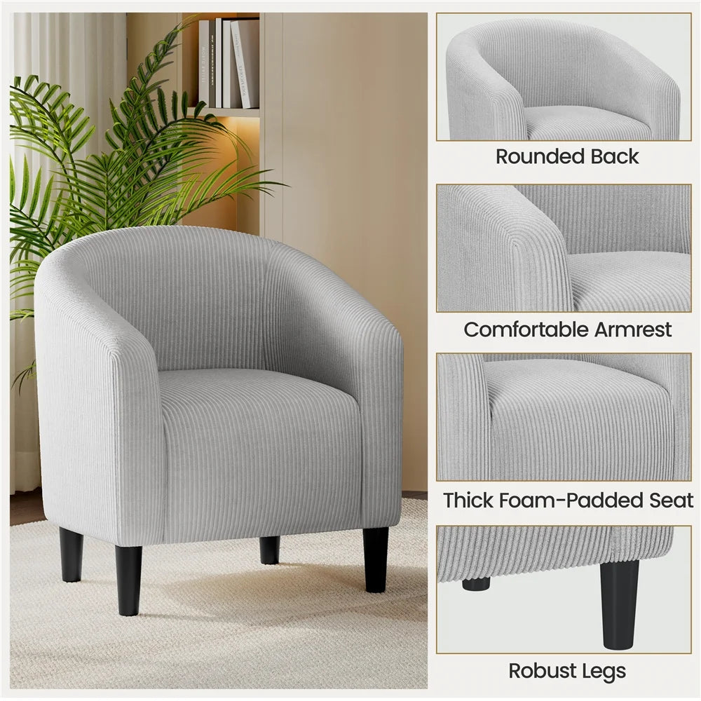 Yaheetech Upholstered Club Chair Accent Barrel Chair, Ivory
