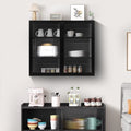 Badezimmerschrank hängend, Moderner Wandschrank 70x23x60 cm mit Glasfront und dreistufigen Regalen, Schwarz