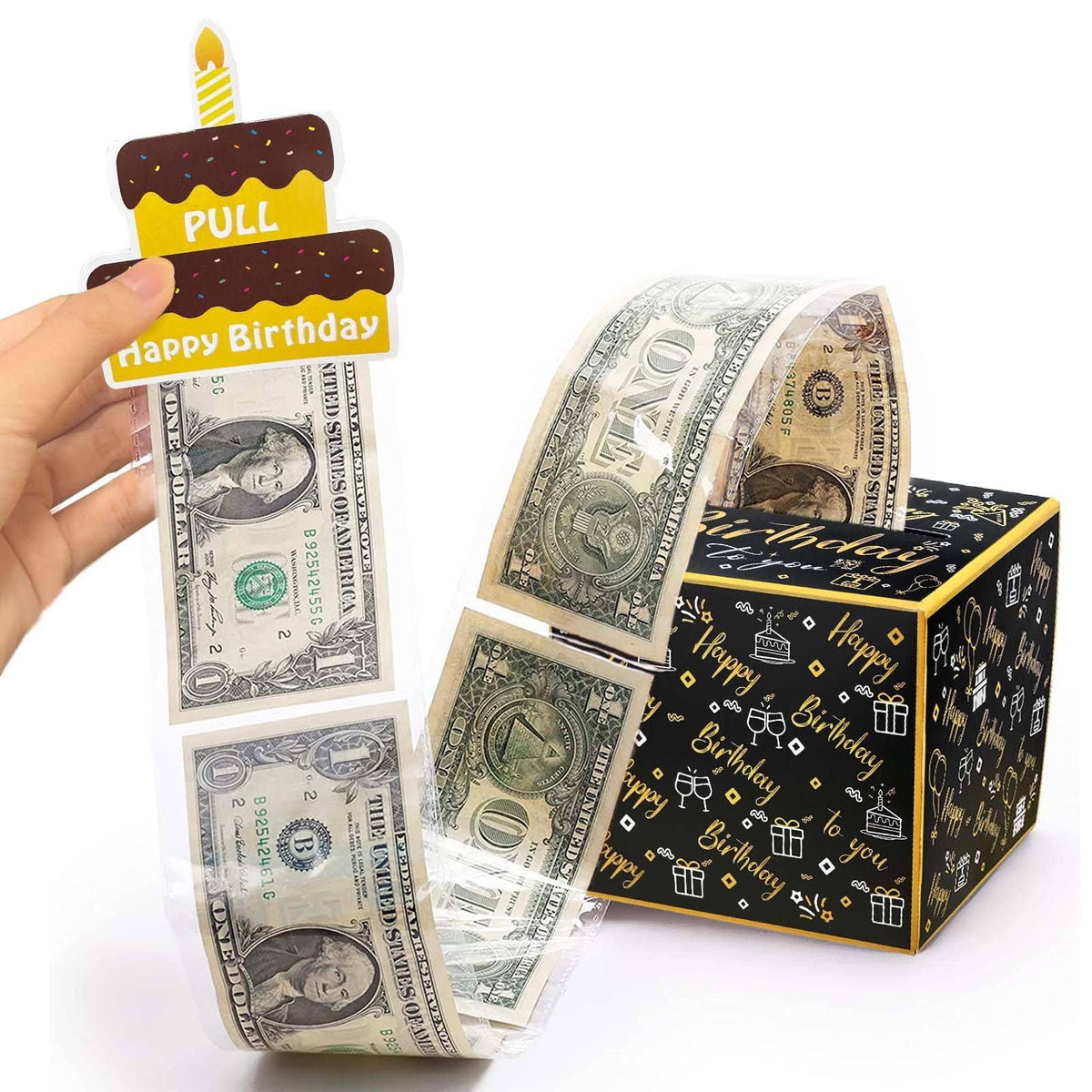 DTESL Happy Birthday Day Money Box for Cash Gift Pull,Money Gift Boxes for Cash,Money Box for Cash Gift Black & Gold Money Holder for Cash with Pull