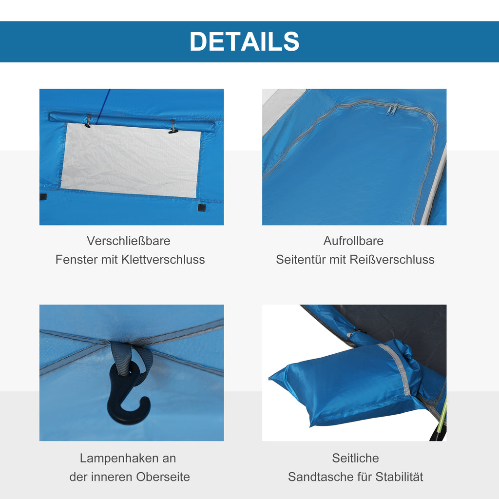 Outsunny Pop-up-Strandzelt, Fiberglasrahmen, 4 Taschen, Netzfenster, flexibel, Blau