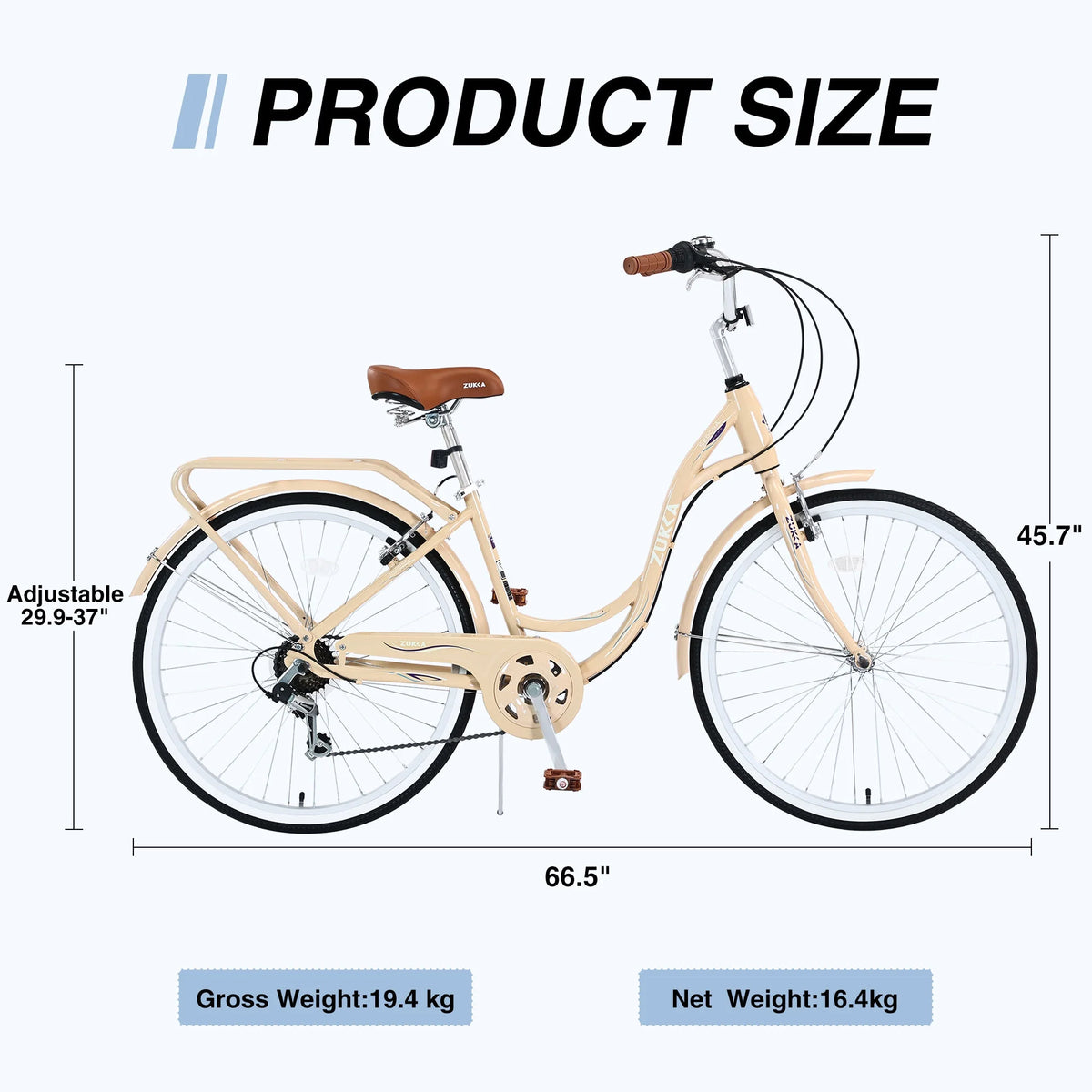 Aukfa 26" Cruiser Bike, 7 Speed Bicycle Hybrid Bikes for Women Girls Ladies, Arctic