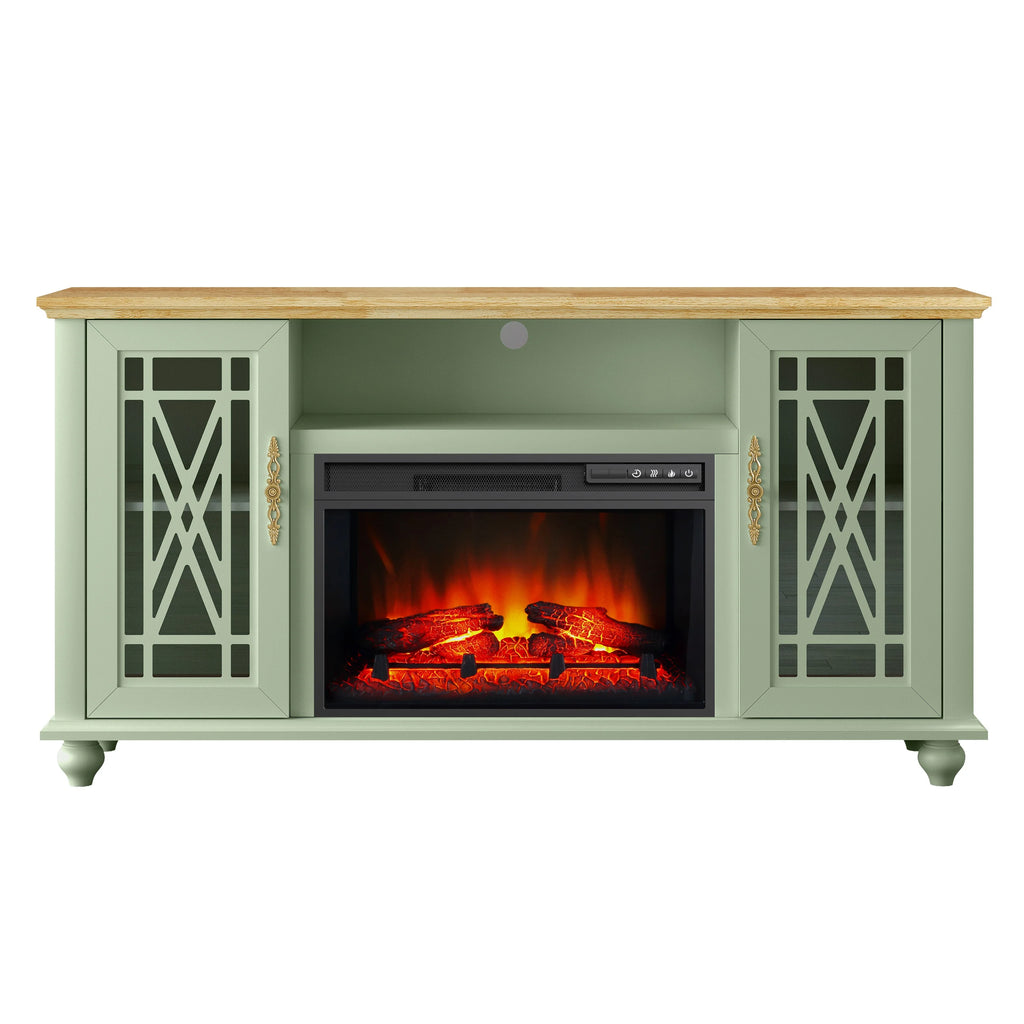 FESTIVO Elegant 61" TV Stand with Fireplace - Green