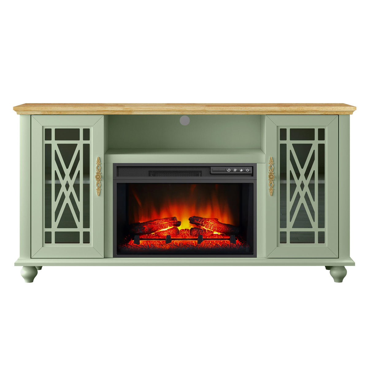 FESTIVO Elegant 61" TV Stand with Fireplace - Green