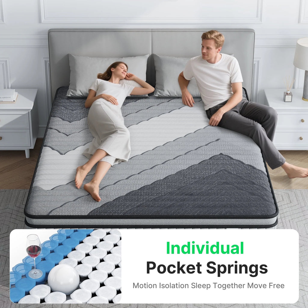 BEHOST Twin Mattress 10 in, Certipur - US Certified Eco - Friendly Twin Memory Foam Mattress, Motion - Free Pocket Springs Hybrid Mattress Twin Size