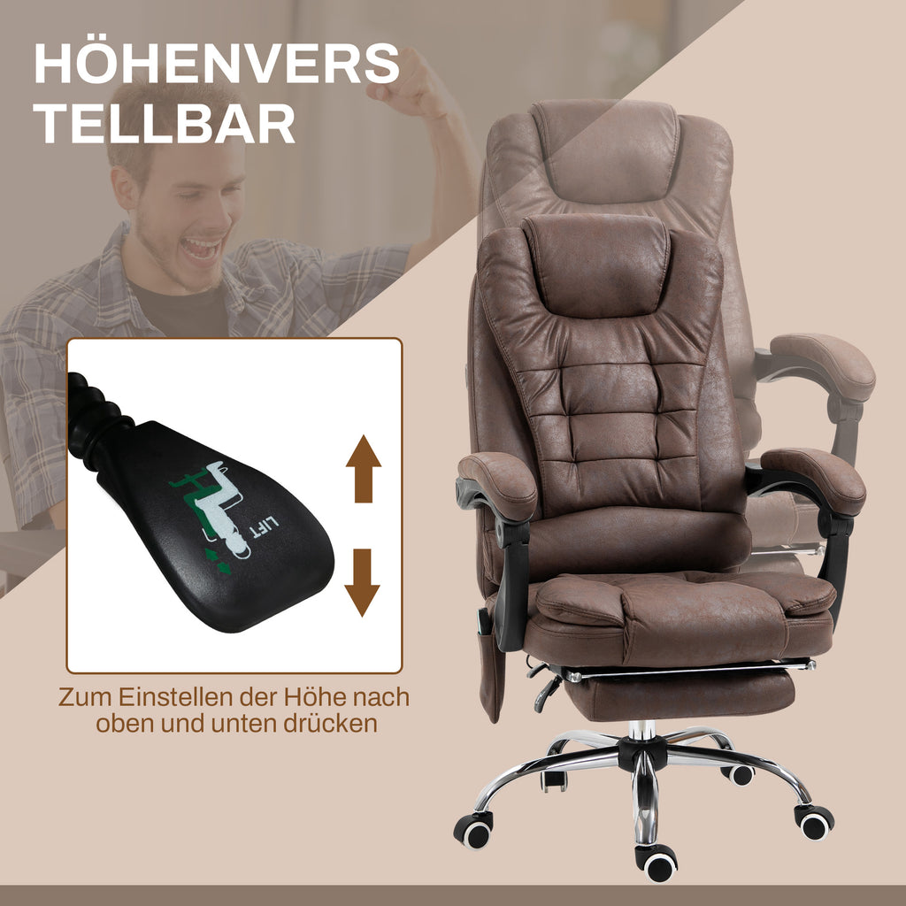 Vinsetto Massage-Bürostuhl, Liege- & Wärmefunktion, drehbar, ergonomisch, bis 120 kg, Braun