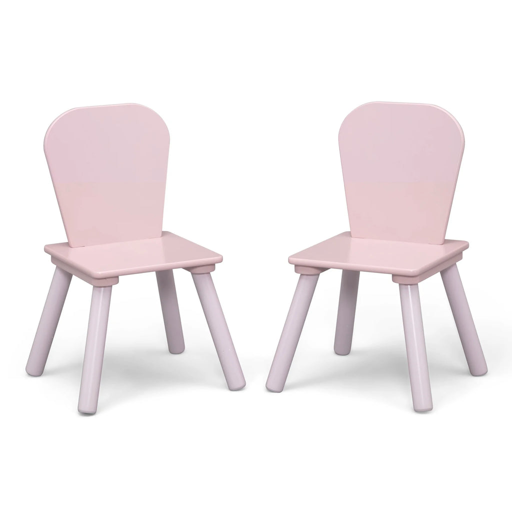 Delta Children 4 - Piece Toddler Playroom Set - Includes Play Table, 2 Chairs and 6 Bin Toy Organizer with Reusable Vinyl Cling Stickers, Light Pink/Dark Pink