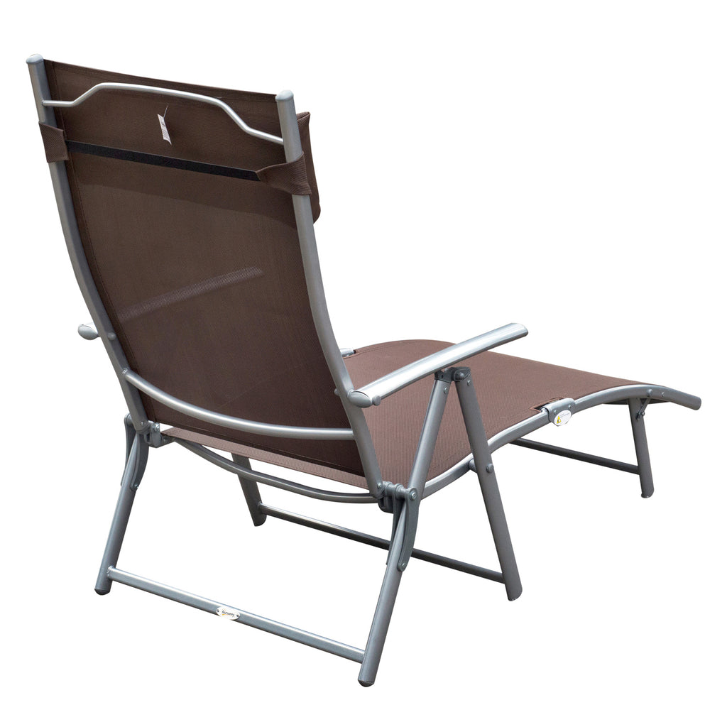 Outsunny Sonnenliege klappbar Strandliege mit Kissen Liegestuhl mit 7-Fach verstellbare Rückenlehne Gartenliege Relaxliege Gartenstuhl bis 165 kg belastbar, für Garten Urlaub Outdoor, Braun