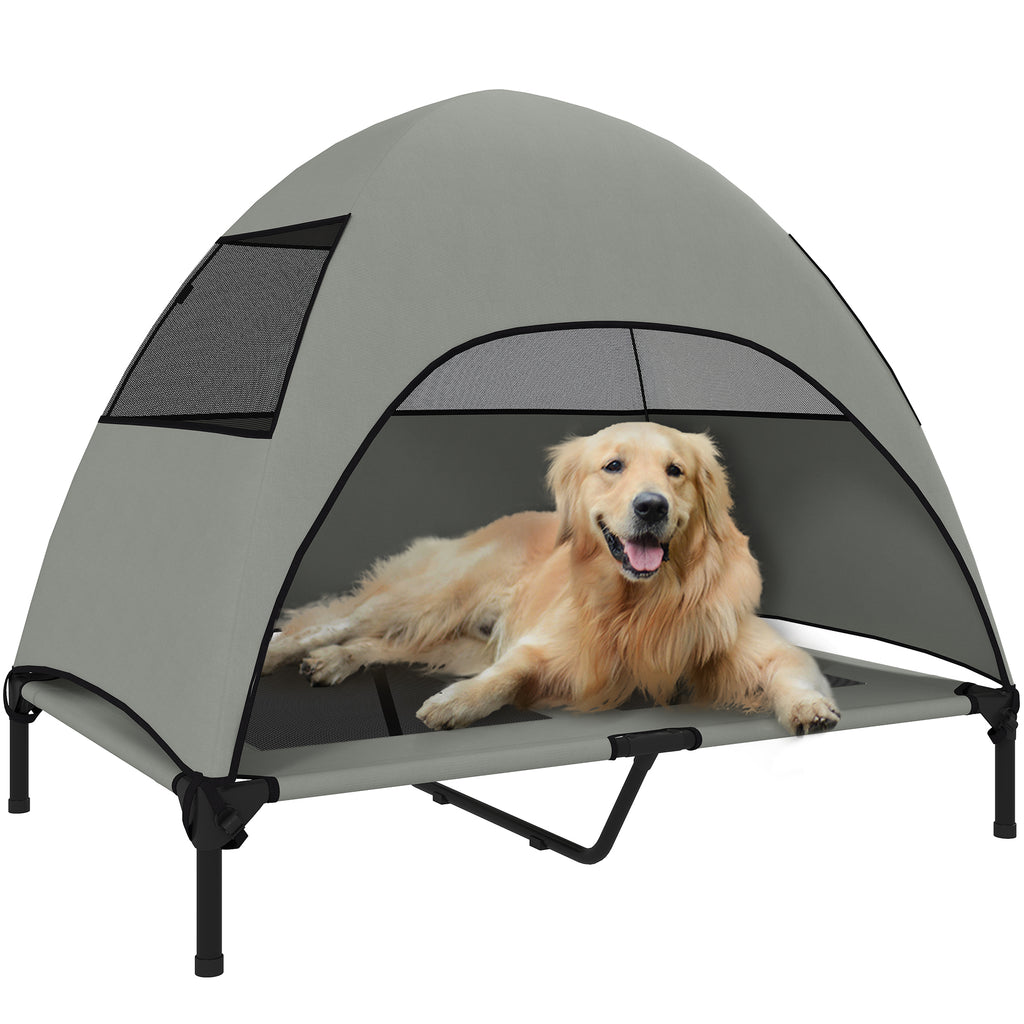 PawHut Hundeliege Outdoor mit Dach, Erhöhtes Hundebett für Große Hunde, 106 x 76 x 99 cm, Hellgrau