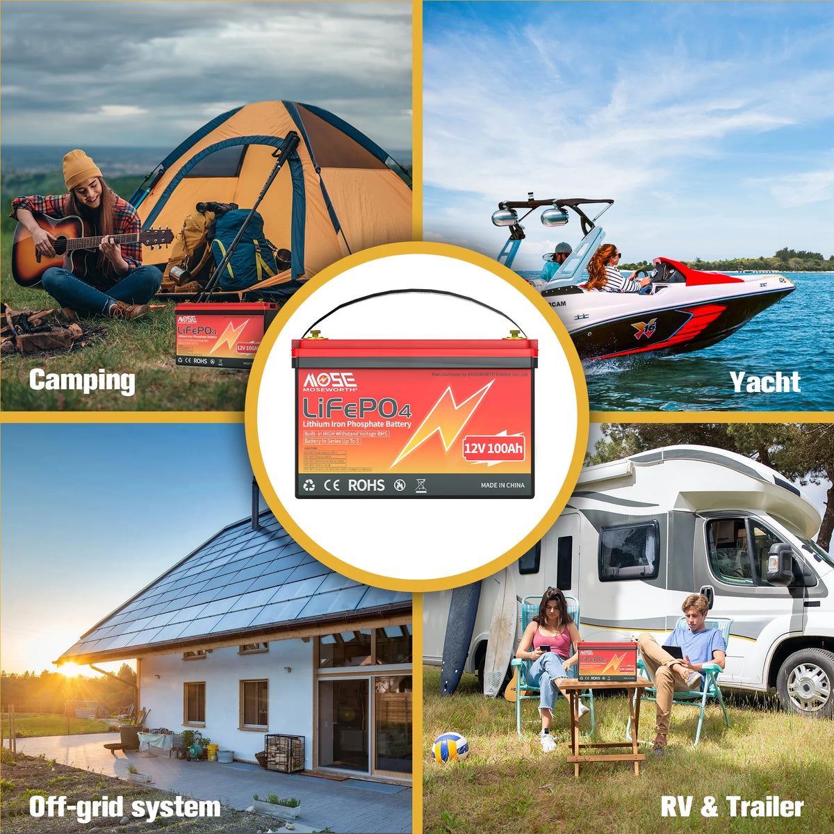 12V 100ah LiFePO4 Lithium Battery, MOSEWORTH RV, Solar, Trolling Motor, Camping, Marine, Off - Grid, Group 31 15000+Deep Cycles Battery, Low Temp Cut Off