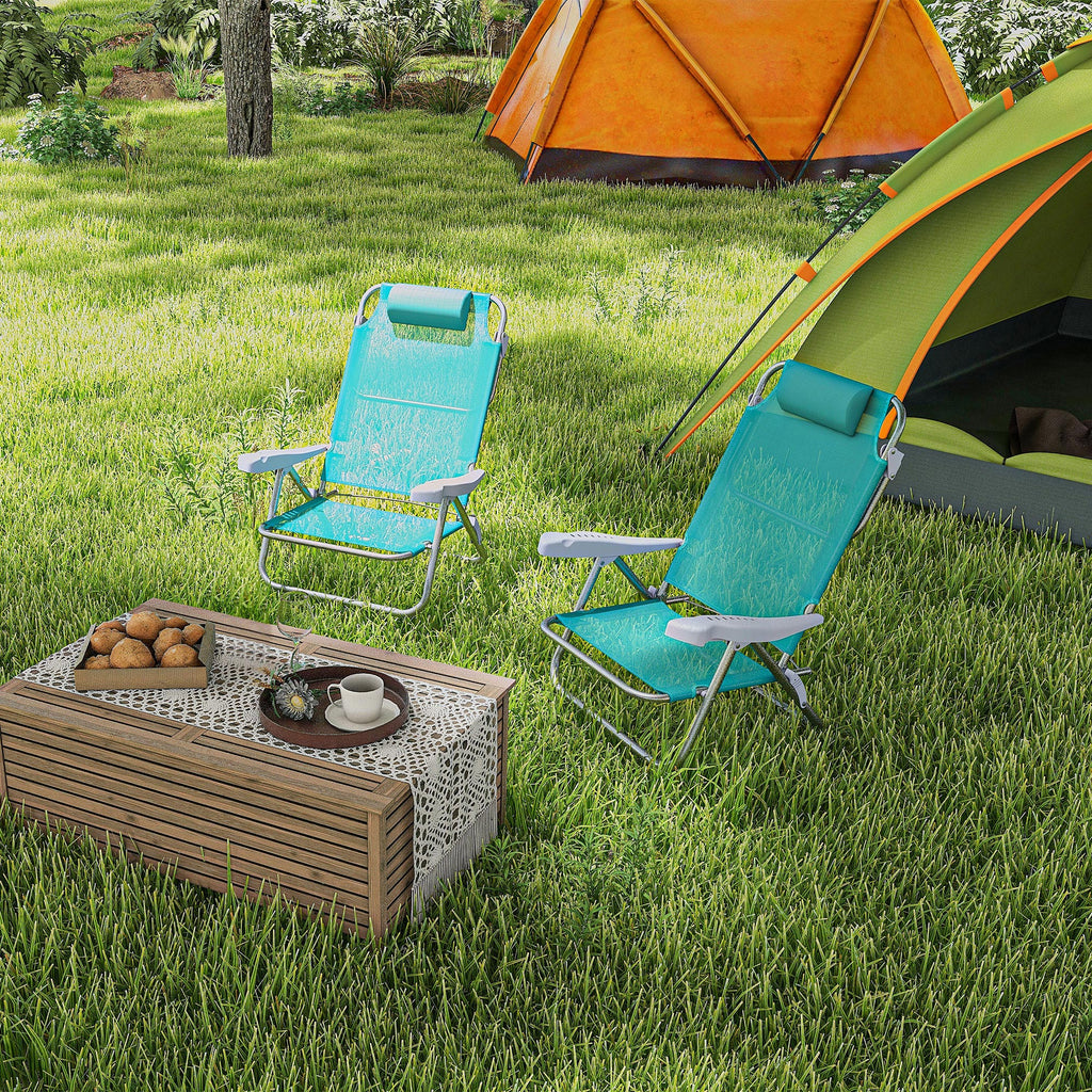 Outsunny Set aus 2 klappbaren Gartenstühlen tragbarer Angelsessel Campingstuhl mit verstellbarer Kopfstütze und 6-fach verstellbarer Rückenlehne