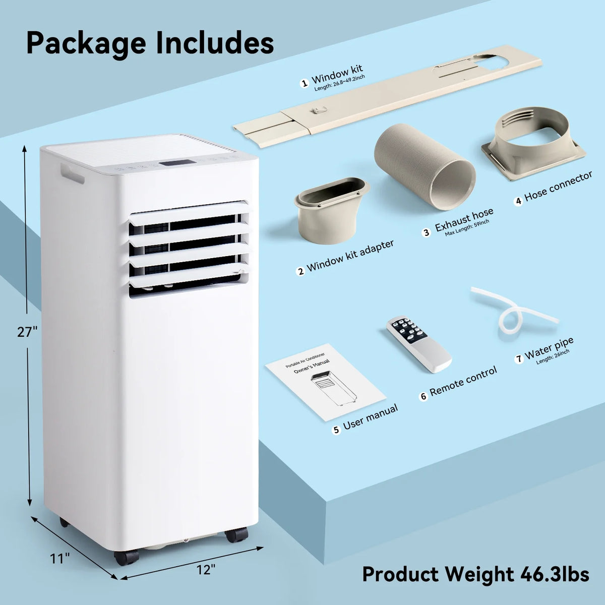 Bapipro 10, 000 BTU Smart Portable AC - WiFi/Remote, 4 - in - 1 for 300 Sq.ft, 24H Timer, Window Kit, 55db, ETL Certified