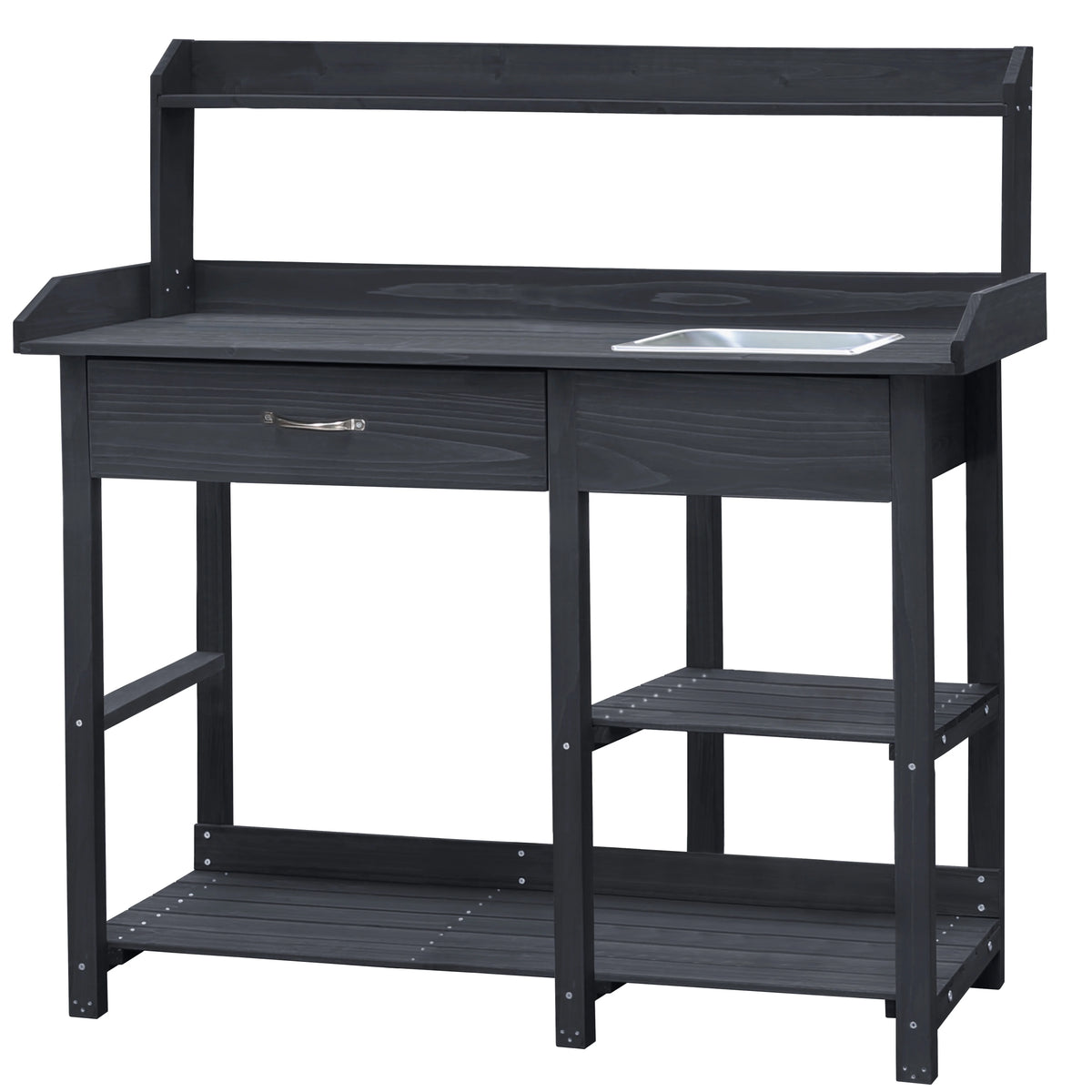 VEIKOUS Wood Potting Bench Garden Table W/ Removable Stainless Sink & Shelves, Natural