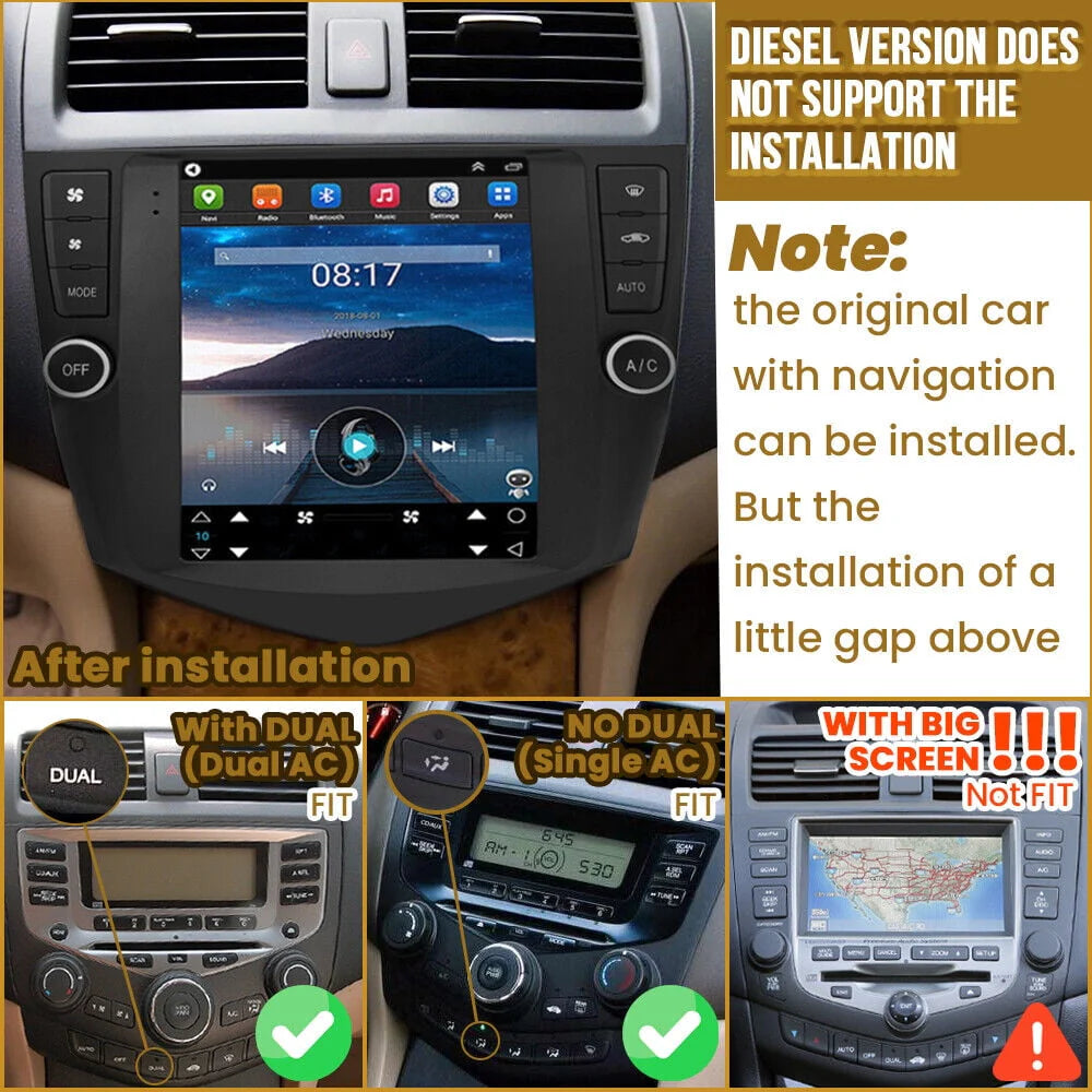 Car Radio Stereo for Honda Accord 2003 - 2007, 9.7" Touchscreen Android 12 Support Carplay Android Auto/Navigation/Bluetooth/USB/Video/Steering Wheel Control/Rear Camera/ 2+32G, Black