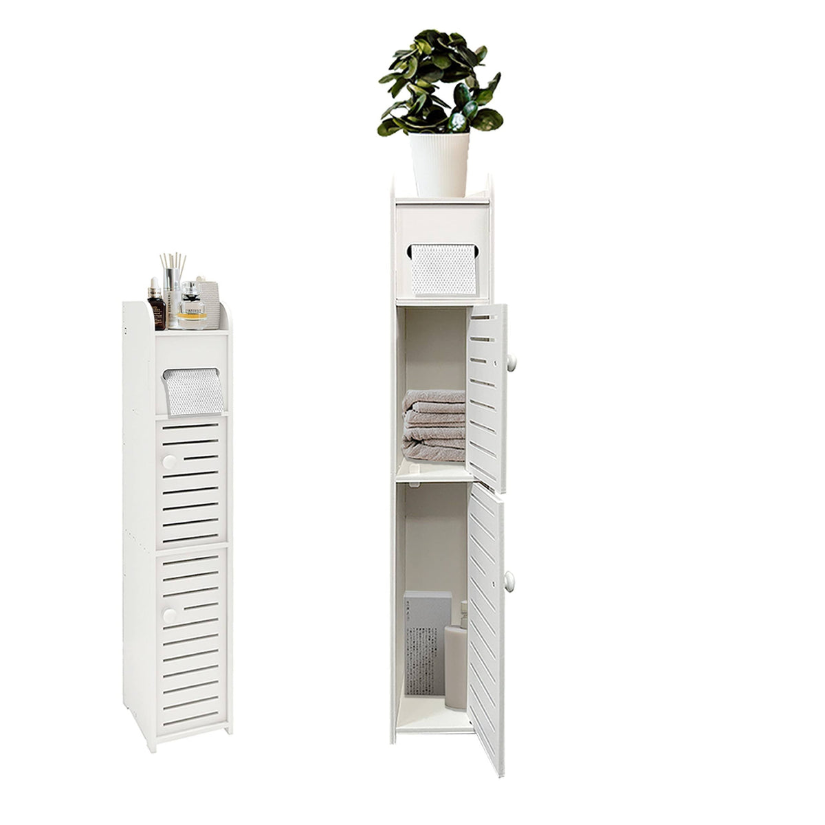KISSWILL Small Bathroom Storage Cabinet, Slim Toilet Paper Storage Cabinet with 2 Doors & Shelves, Over Toilet Storage Cabinet for Skinny Bathroom