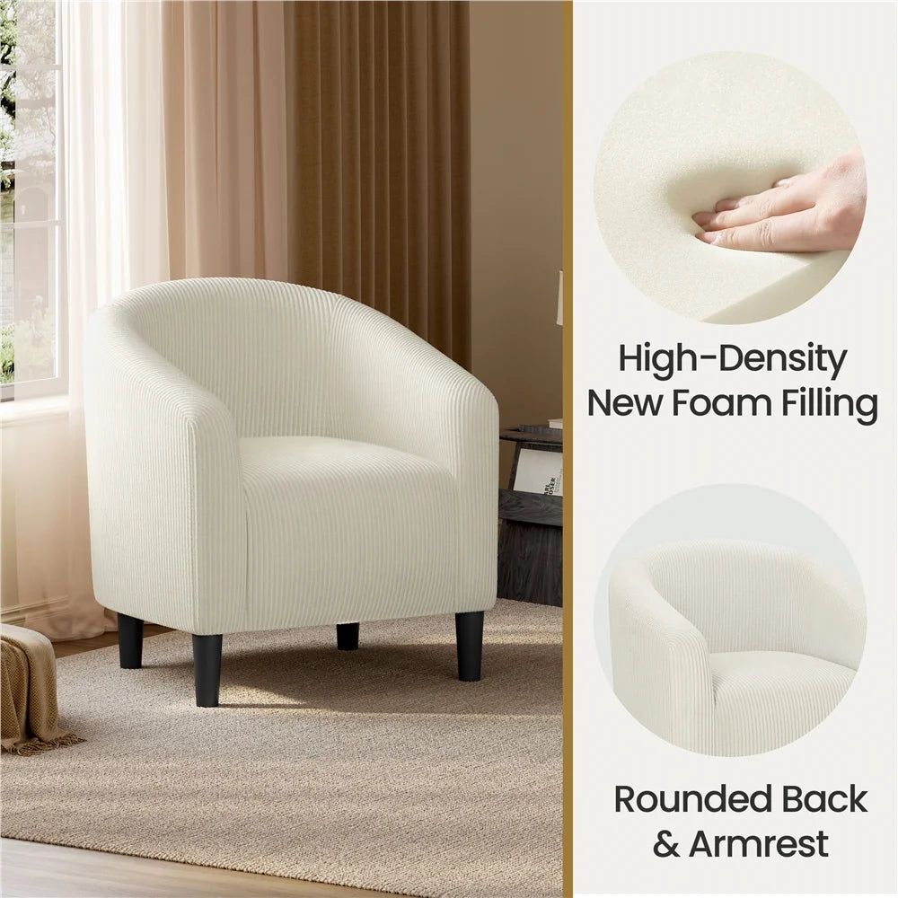 Yaheetech Upholstered Club Chair Accent Barrel Chair, Ivory