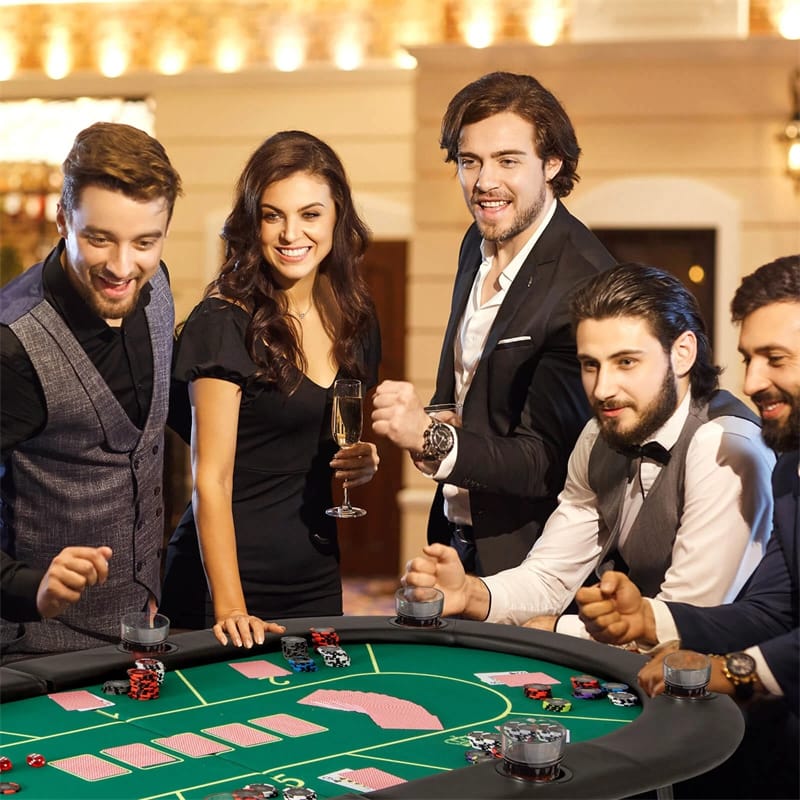 72" Foldable Poker Table for 8 Players with 8 Cup Holders & Casino-Grade Felt, Portable Oval Texas Holdem Card Table for Blackjack, No Assembly
