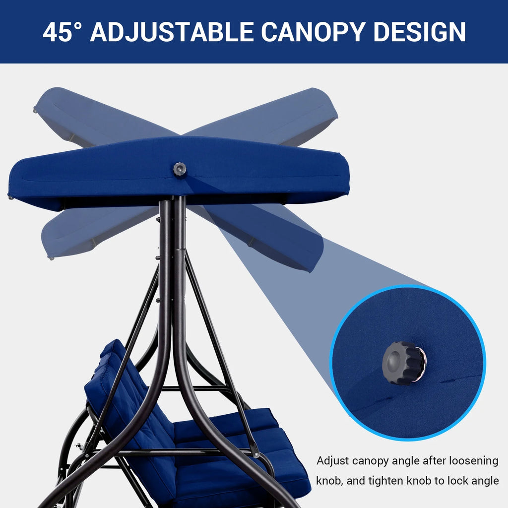 Arlopu 3 Person Porch Swing Outdoor Converting Canopy Swing Glider with Canopy