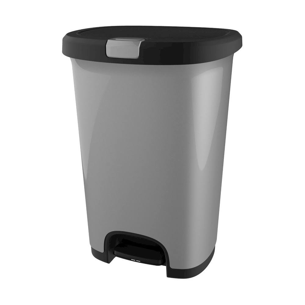 Hefty Lockable Step On Wastebasket, Gray, 12.8 gal