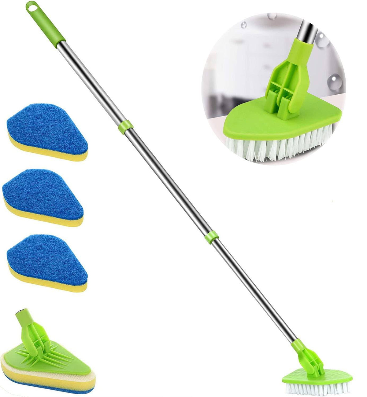 Shower Scrubber for Cleaning, 2in1 Shower Cleaning Brush with1 Stiff Bristles & 3 Sponge Brush, 37" Scrub Cleaning Brush with Long Extendable Handle