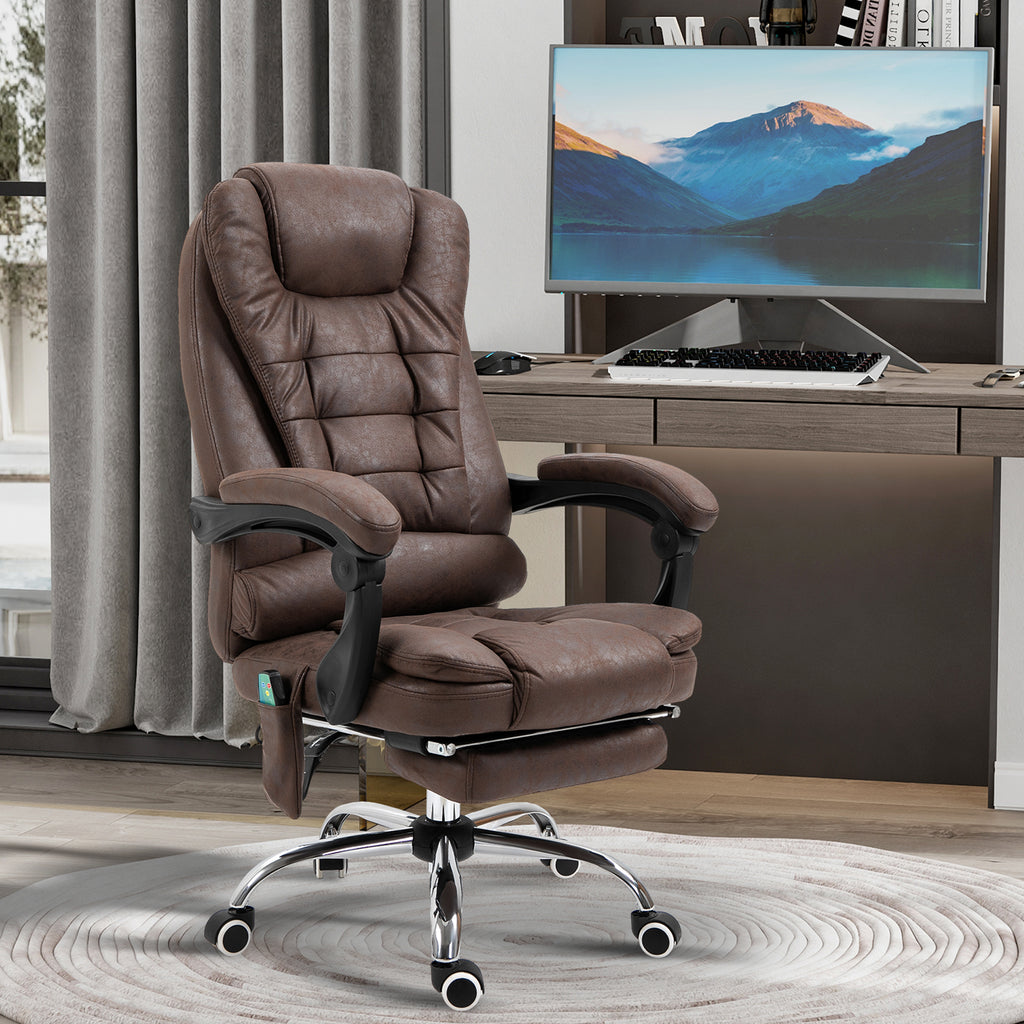 Vinsetto Massage-Bürostuhl, Liege- & Wärmefunktion, drehbar, ergonomisch, bis 120 kg, Braun