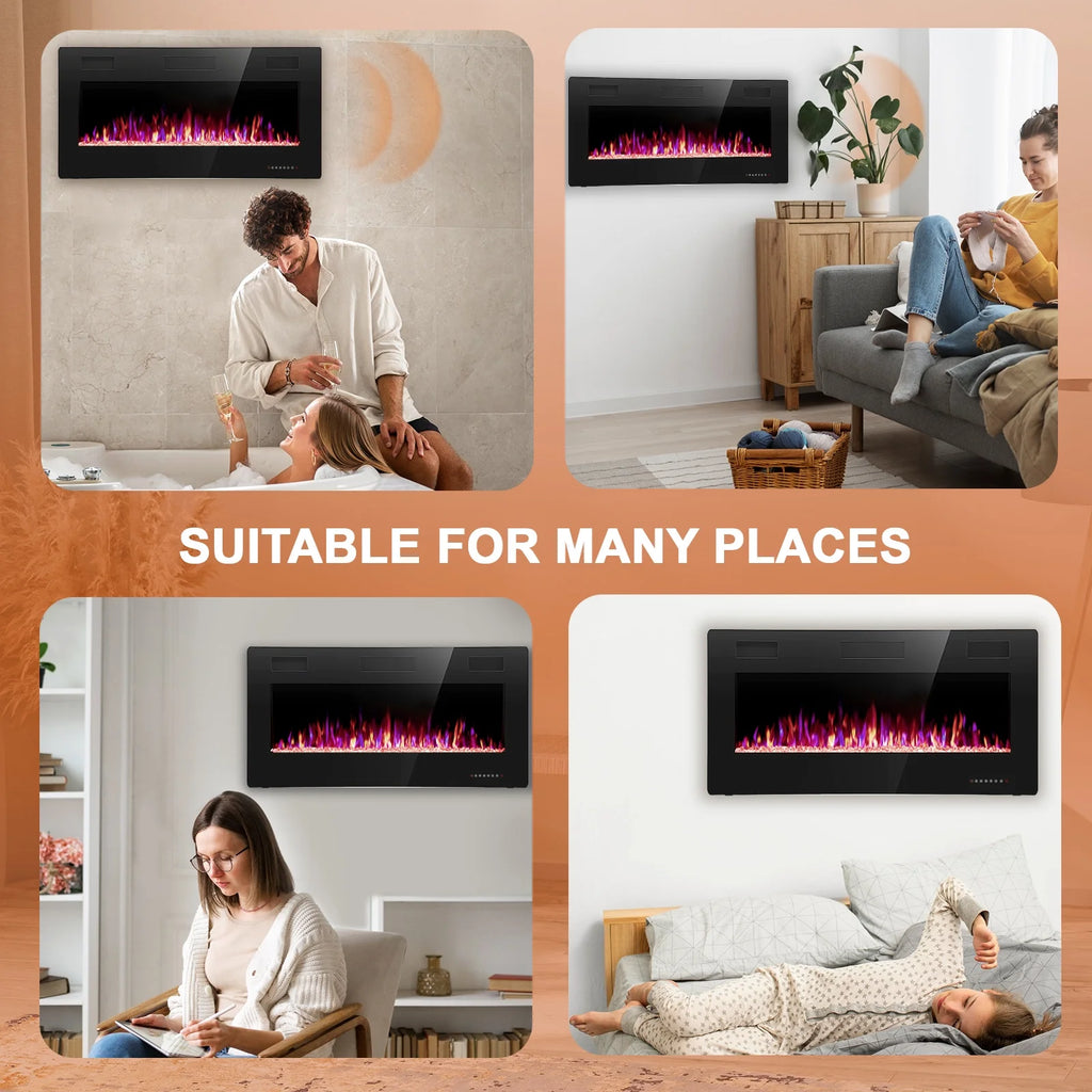 KISSAIR 60 Indoor Electric Fireplace Ultra Thin Fireplace, Wall Mounted Recessed Fireplace with Multiple Colors