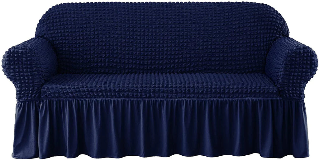Subrtex 1 - Piece Seersucker Sofa Slipcover Skirt Stretch Couch Cover (Loveseat, Navy Blue)