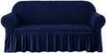 Subrtex 1 - Piece Seersucker Sofa Slipcover Skirt Stretch Couch Cover (Loveseat, Navy Blue)