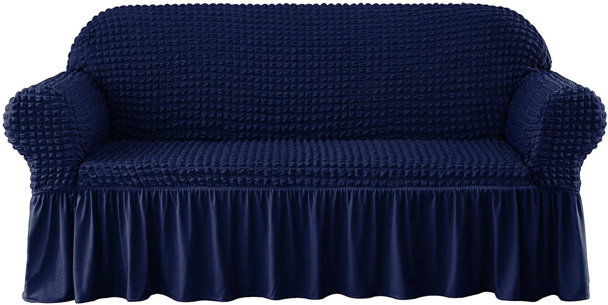 Subrtex 1 - Piece Seersucker Sofa Slipcover Skirt Stretch Couch Cover (Loveseat, Navy Blue)