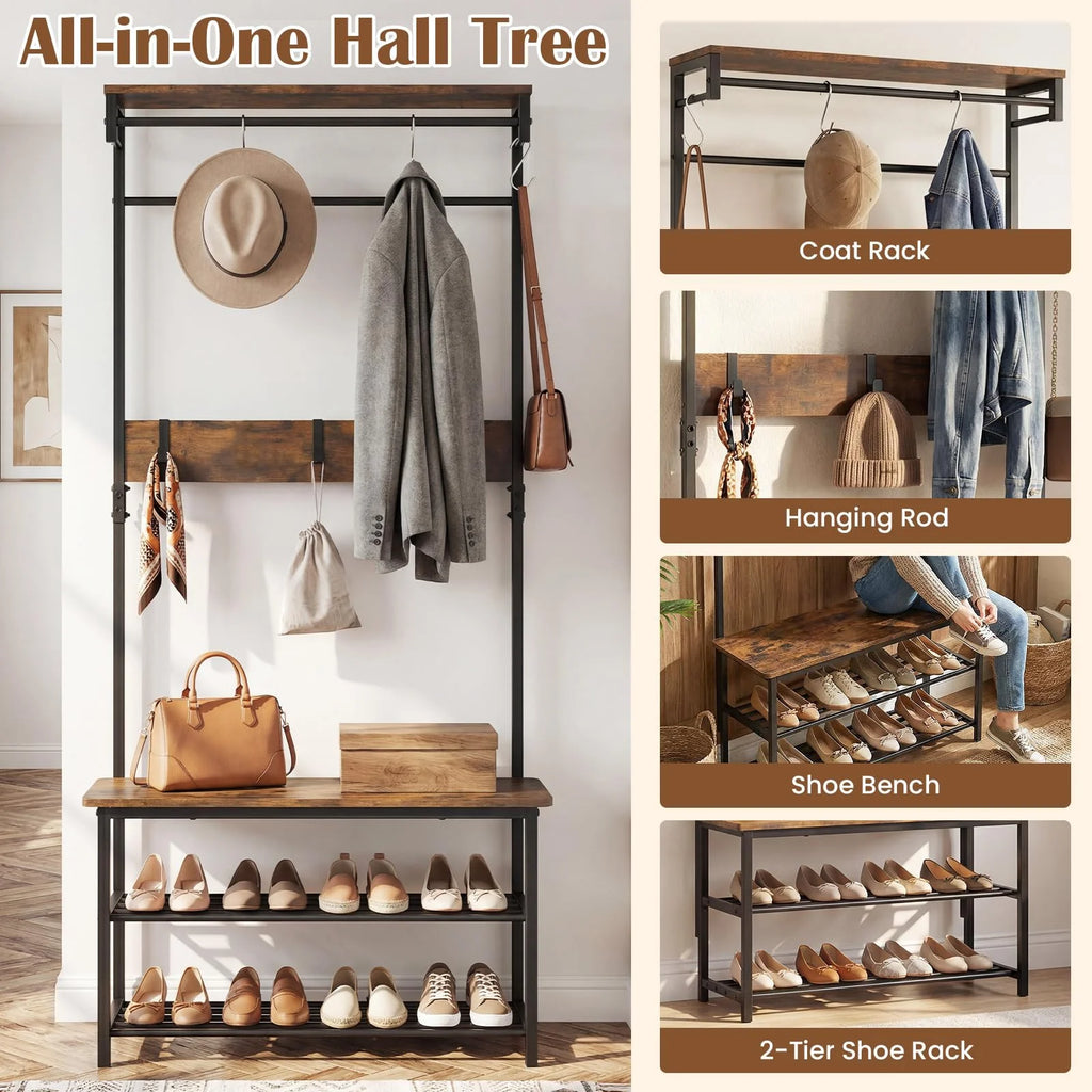 Tangkula Hall Tree with Bench and Shoe Storage