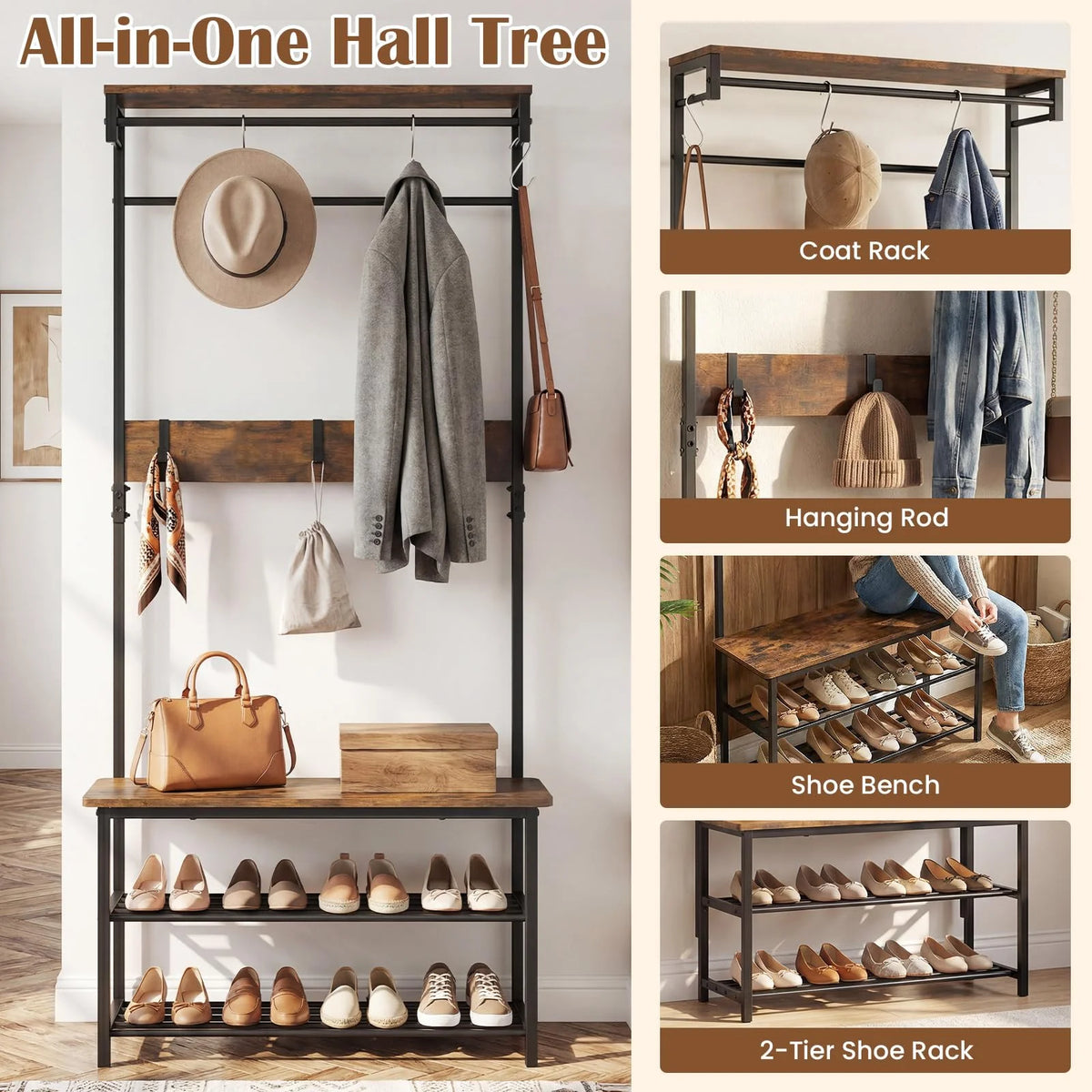 Tangkula Hall Tree with Bench and Shoe Storage