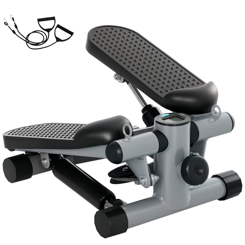 SPORTNOW 2 in 1 Mini-Stepper für Zuhause mit Power Ropes, LCD-Display Up-Down Swing Stepper 41 x 30,5 x 18,5 cm Grau