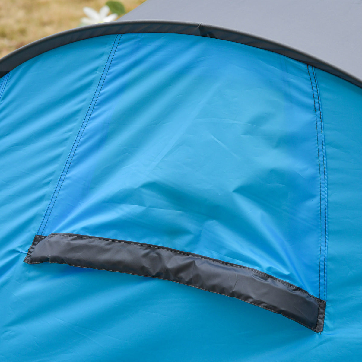 Outsunny Pop up Zelt für 1-2 Personen Campingzelt für 3 Jahreszeiten Polyester Glasfaser Blau+Grau 220 x 108 x 110 cm
