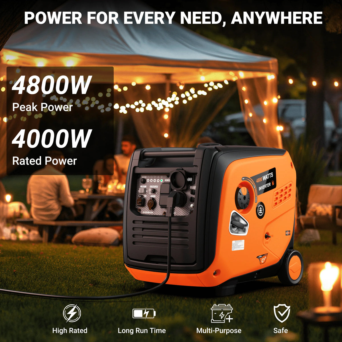 Efurden 4000W Inverter Generator Gas Powered, Portable Gas Generator for Home and Outdoor Use, Leightweight and ECO Mode