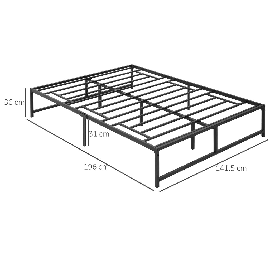 HOMCOM Bettgestell Doppelbett 140 x 190 cm, Doppelbett für 2 Personen aus Stahl, Höhe 31 cm mit Stauraum, Lattenrost, schwarz