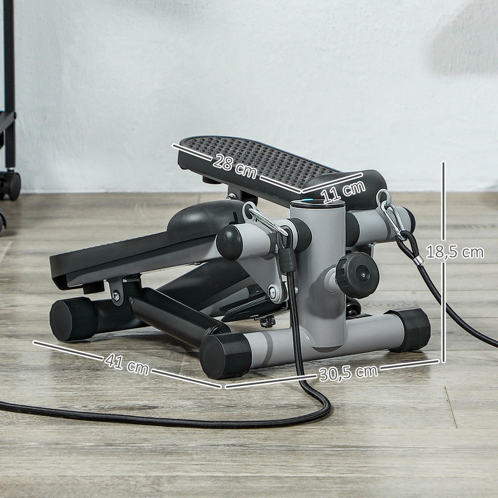 SPORTNOW 2 in 1 Mini-Stepper für Zuhause mit Power Ropes, LCD-Display Up-Down Swing Stepper 41 x 30,5 x 18,5 cm Grau